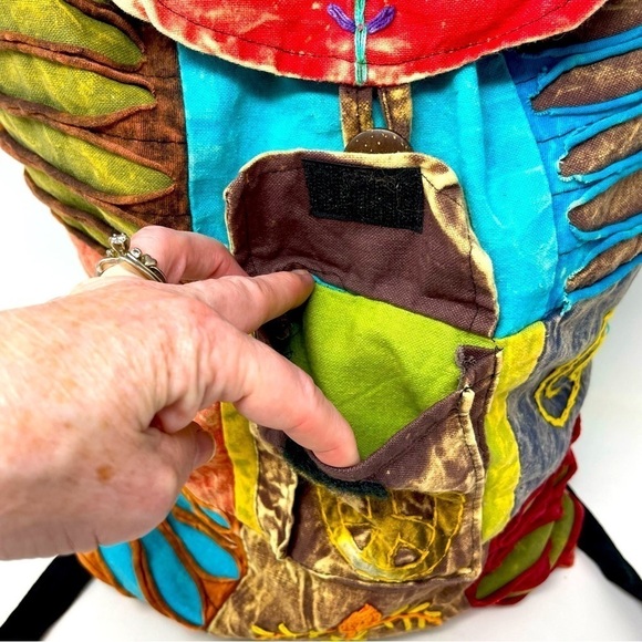 Boho Multicolor Backpack Drawstring & Button Closure Adjustable Straps - Picture 2 of 10